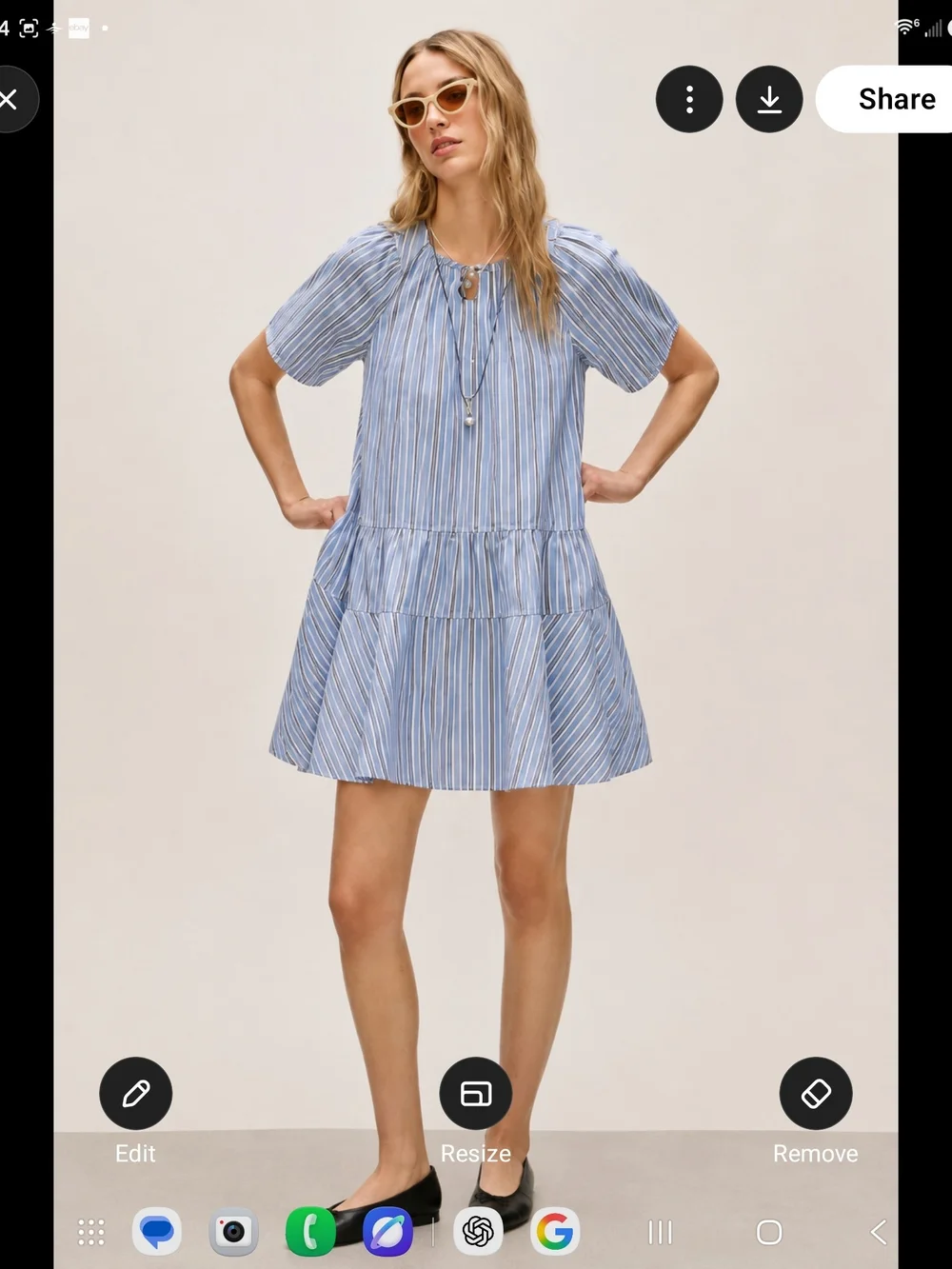 J. Crew Light Blue Striped Short-Sleeve Tiered Mini Dress